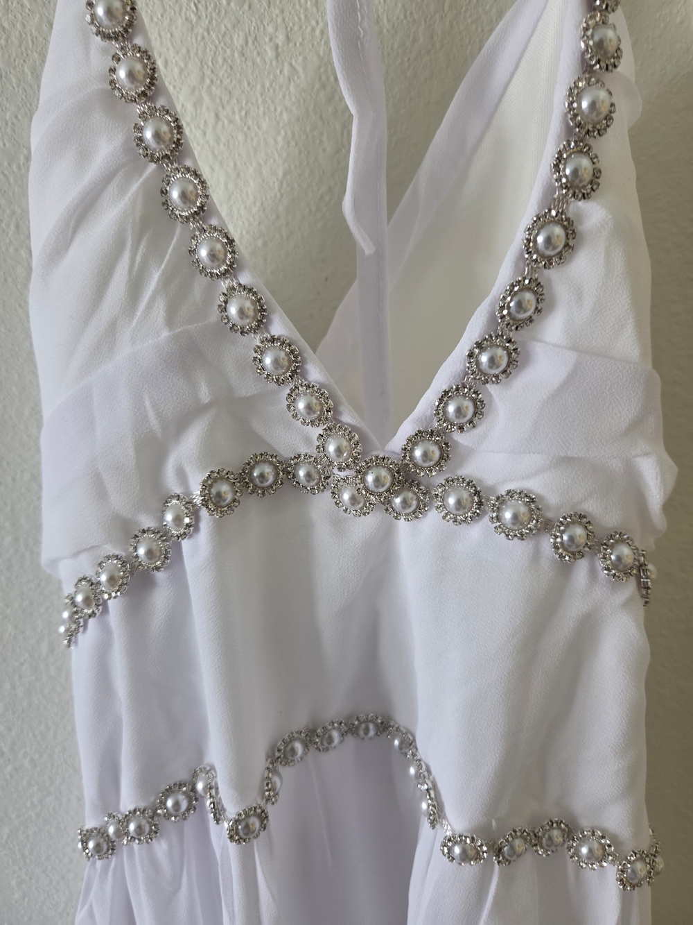White Beaded V-Neck Maxi Dress - Picture 3 of 6